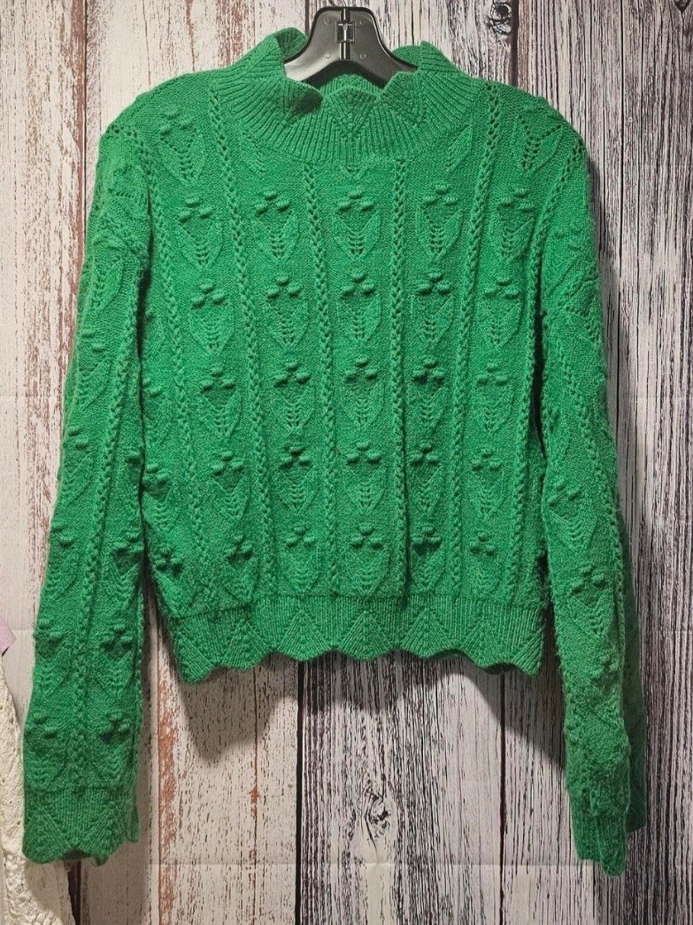 Cider Bright Green Cable Knit Sweater